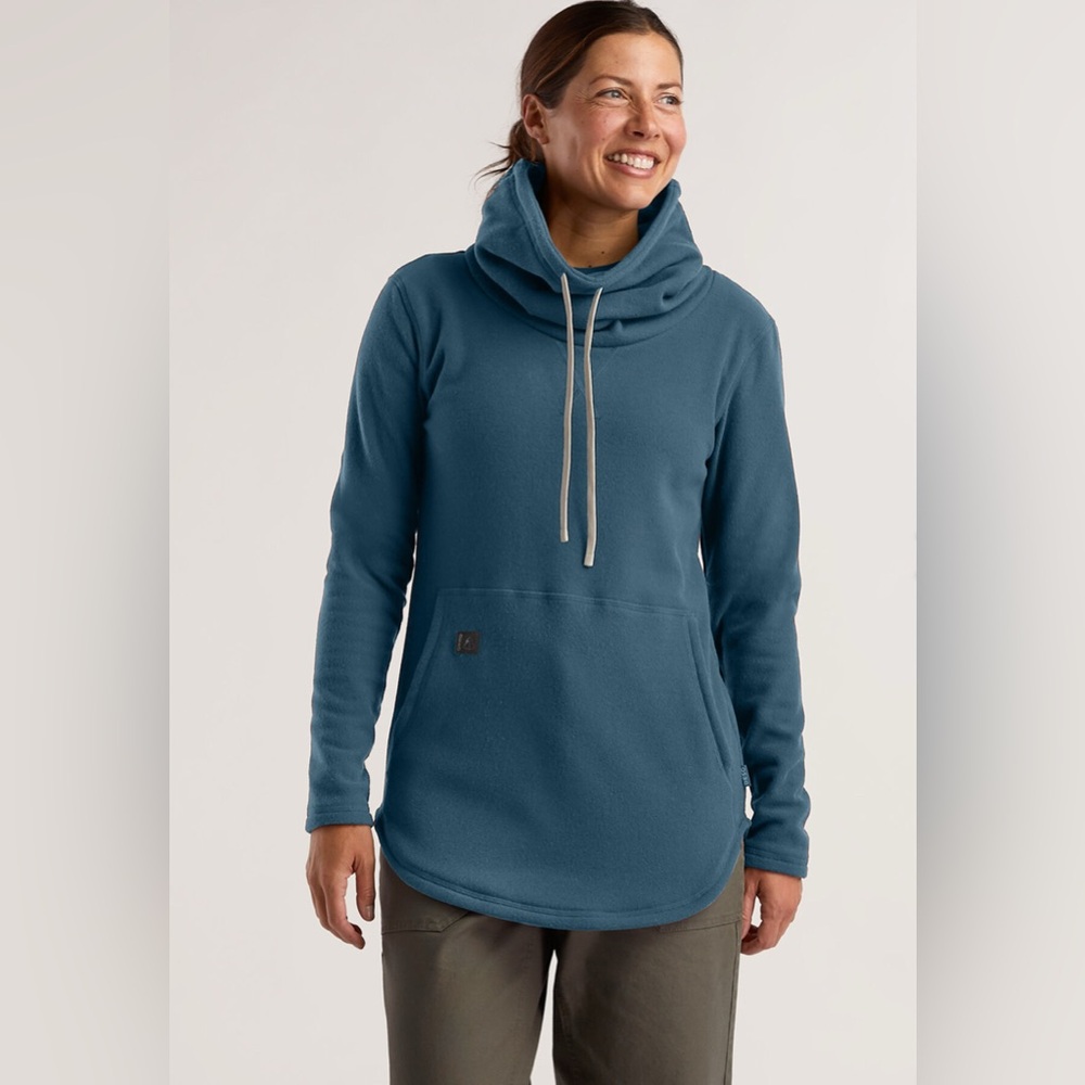 Deso Small Batch Fleece Tellac Pullover Blue Azure Cowl Neck XS